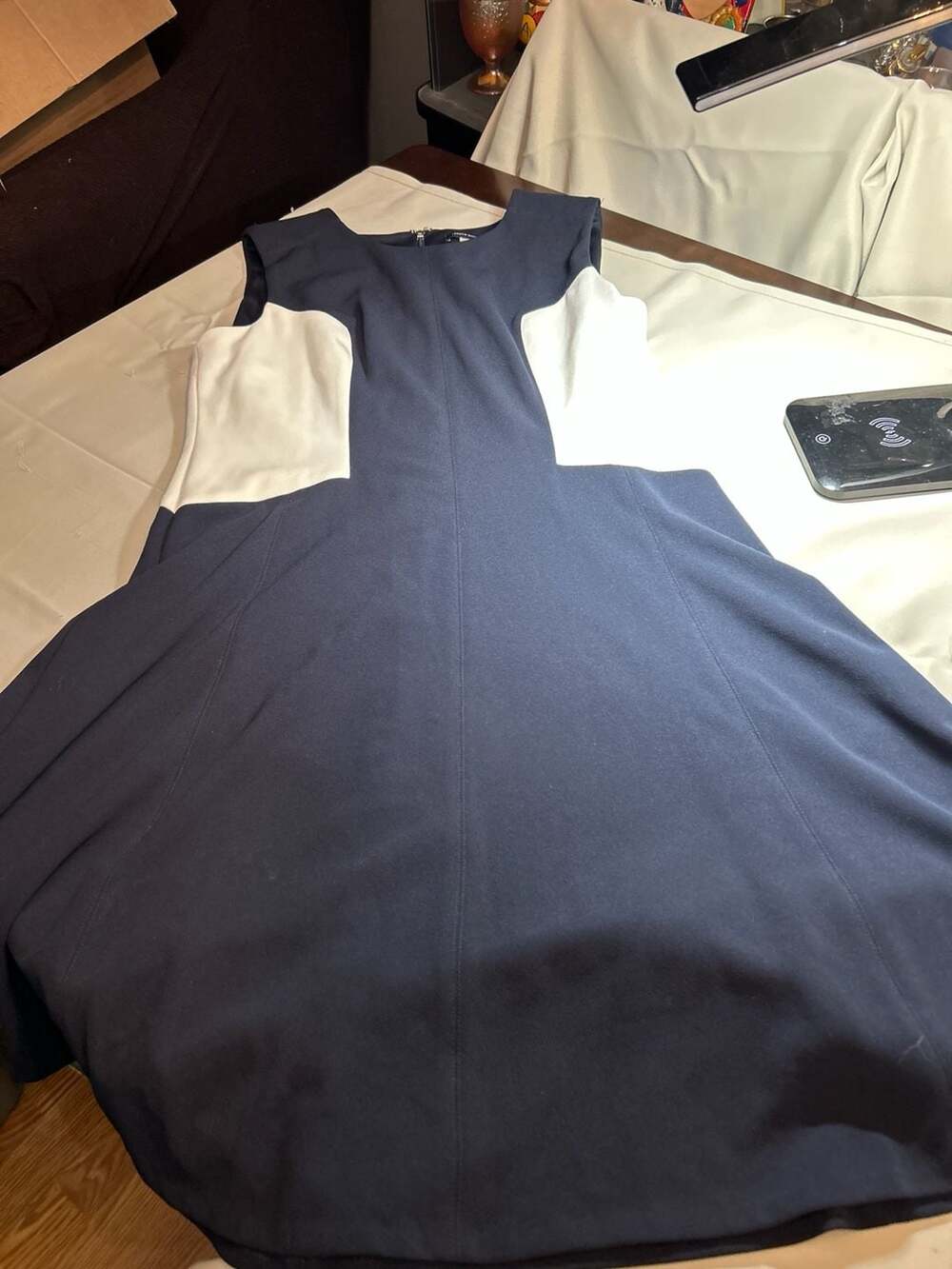 Tommy Hilfiger Navy Blue and White Colorblock Sleeveless Fit and Flare Dress